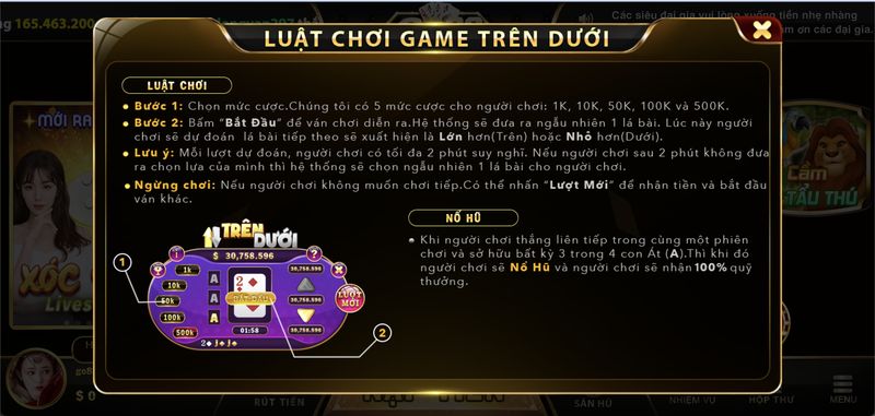 Game nhanh Trên Dưới tại GOD55 – Trò chơi đơn giản, thắng nhanh, thưởng lớn 2 Luật chơi đơn giản tại game Trên Dưới